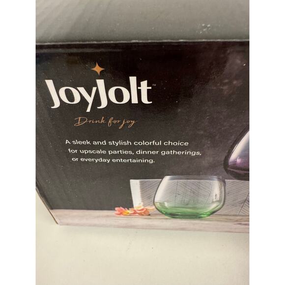 Joy Jolt 6 Hue Stemless Wine Glass Set 15 Oz Stemless Set Of 6 Short Large - Picture 6 of 7